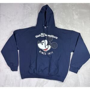 Walt Disney World Unisex Pullover Hoodie Mickey Mouse Vintage Logo Blue Size XXL